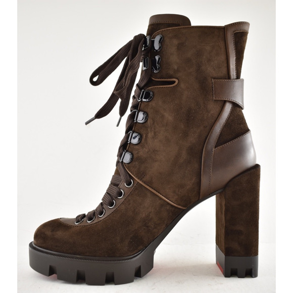 Christian Louboutin Macademia 100 Brown Platform Block Heel Combat Boot 39.5 - Picture 10 of 14